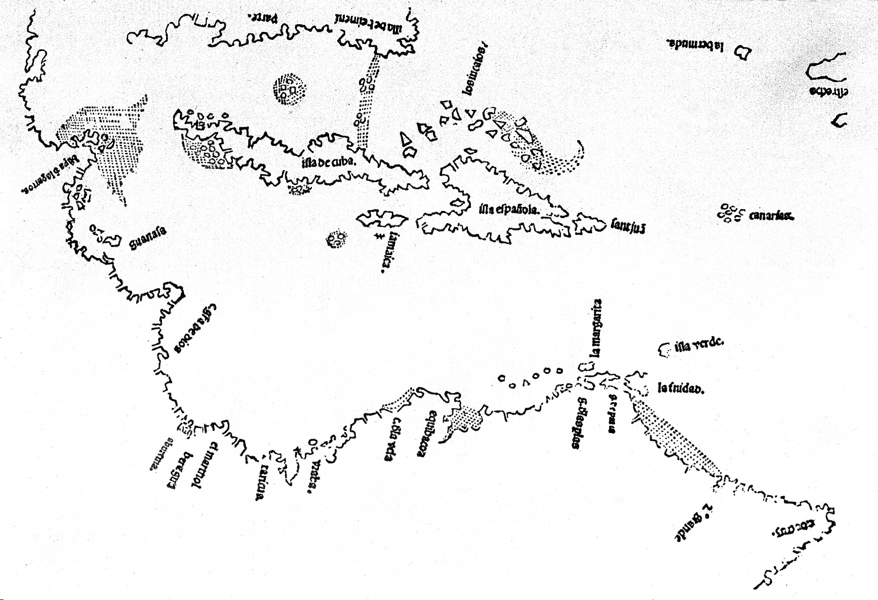 Map of the 16th-century Caribbean