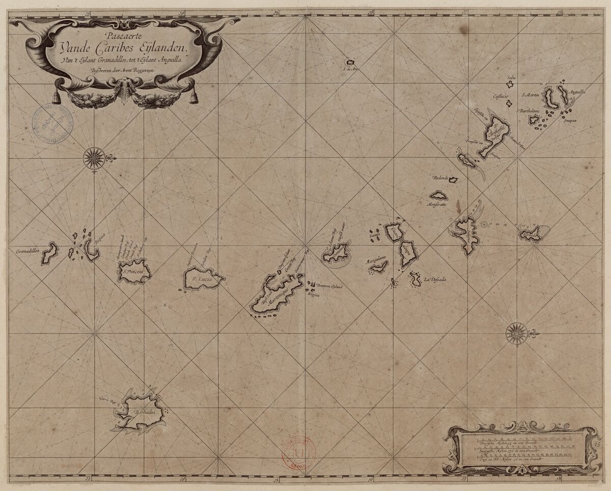 Pascaerte van de Caribes Eylanden, van 't Eylant Granadillos, tot 't Eylant Anguilla