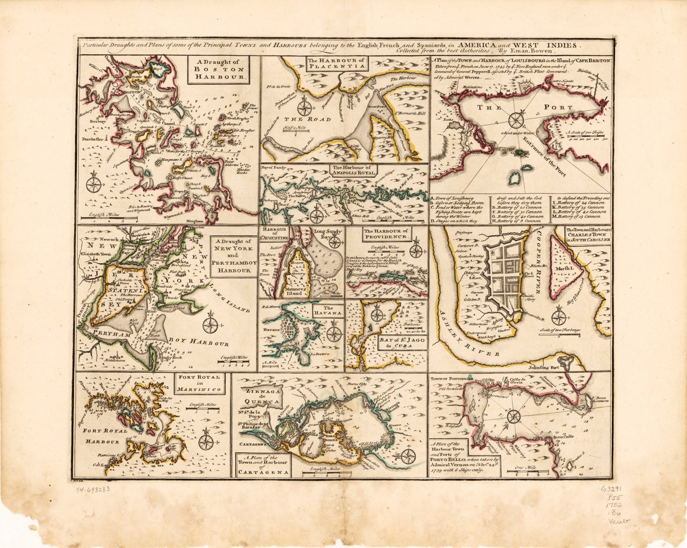 Particular draughts and plans of some of the principal towns and harbours belonging to the English, French, and Spaniards, in America and West Indies