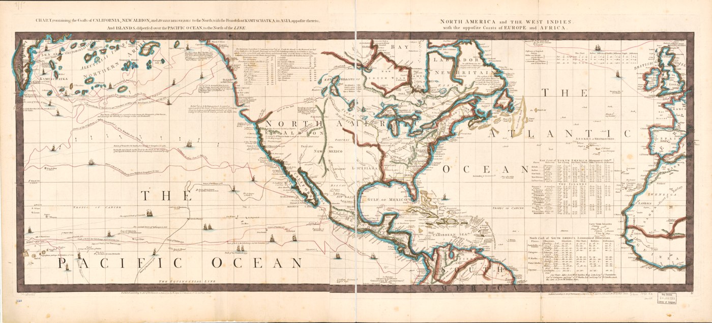 Chart, containing the coasts of California... North America and the West Indies